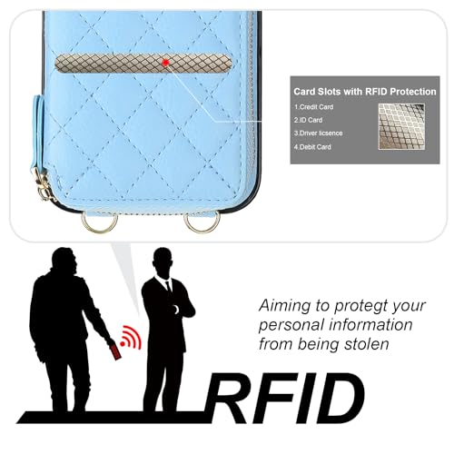 Bocasal Crossbody Wallet Case Card Holder for iPhone 14 Pro Max Light Blue - color: Blue