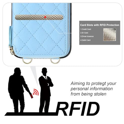 Bocasal Crossbody Wallet Case Card Holder for iPhone 14 Pro Max Light Blue - color: Blue