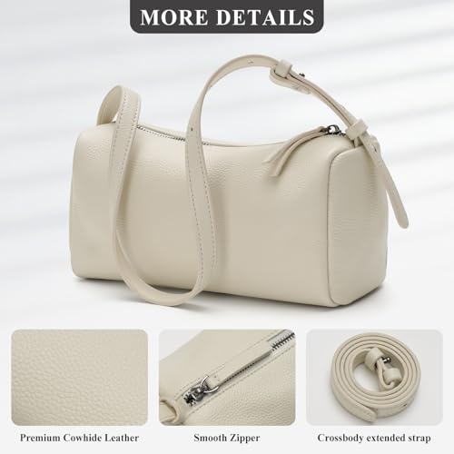 Premium Full Grain Cowhide Leather Crossbody Hobo Bags for Women, Adjustable Strap Shoulder Purses - color: White