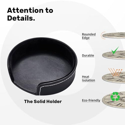 Clock Coasters for Drinks with Holder Round Leather Coasters Set of 6 Cups Mugs Mat Pad for Home Kitchen Bar - color: Clock