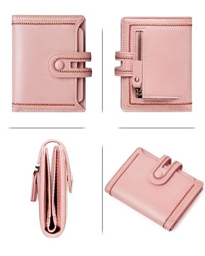 TFKGS Small Wallet for Women Vegan Leather RFID Blocking Bifold Compact Credit Card Holder with Zipper Coin Pocket Pink - color: 3-Pink