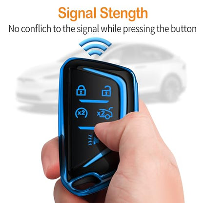 for Cadillac Key Fob Cover with Keychain Soft Full Protection Key Shell Key Case Compatible with 2020-2026 Lyriq Escalade CT4 CT5 CT6 XT4 XT5 XT6 Optiq Vistiq Smart Key (Blue, 5 Buttons) - color: Blie, size: 5 Buttons
