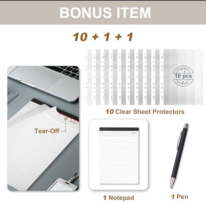 Leathario Portfolio Binder with Handle,3 Ring Padfolio with Zipper | Includes Pen and 10 Sheet Protectors, Fits 13 in Tablet, Vegan Leather, for Business Resume Office Professional Men and Women - color: White