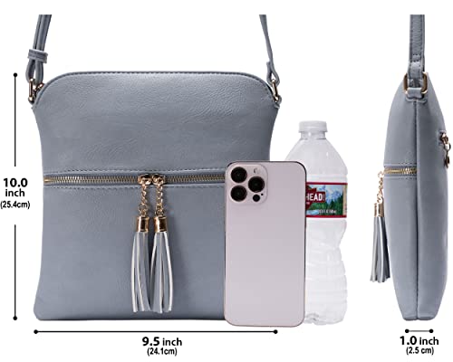 Womens Lightweight Medium Crossbody Purse with Tassel, Perfect Size Crossbody Bags for Daily Use, travel - color: Blue Grey
