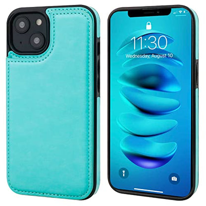 ONETOP for iPhone 14 Wallet Case with Credit Card Holder,LightBlue | Kickstand,ID/Cash Holder,Case Wallet with Card Slots,Double Magnetic Clasp,Durable PU Leather Shockproof Cover for Women Men - color: Light Blue