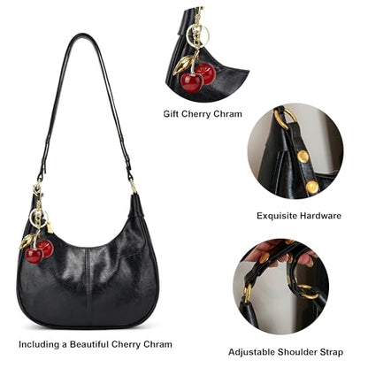 Small Hobo Bags Crescent Shaped Shoulder Bags for Women Mini Cherry Purse Fall Soft Crossbody Handbag 2025 - color: Wy26-28black
