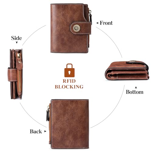 FALAN MULE Small Wallet for Women Leather Bifold Compact Small Womens Wallet with RFID Blocking - color: Light brown