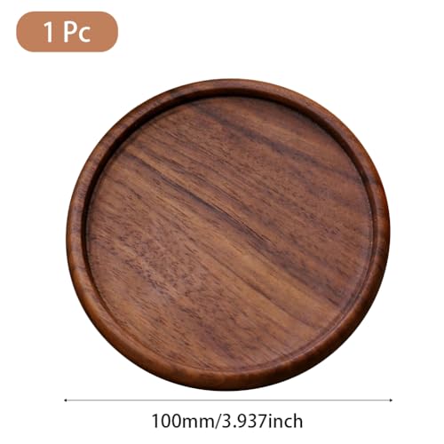 4 Inch 1PC Grooved Natural Walnut Cup Holder Round Black Wooden Coasters Heat Resistant Thermal Insulation Pads Tabletop Protection Wood Coffee Cup Mug Mats Saucers for Drinks Bar Kitchen - size: 3.94 x 0.39 inch
