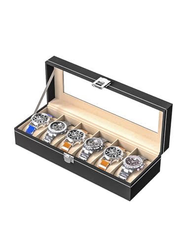 Watch Display Case For Men,Leather Watch Organizer Box,Watch Travel Organizer Tray,Watch Collection Storge Holder For Women (Black Leather, 6 Slots) - color: Black Leather, size: 6 Slots