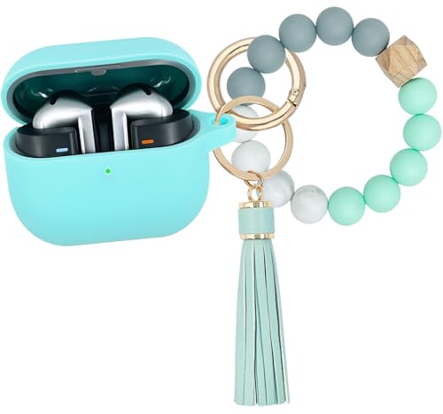 Compatible with Samsung Galaxy Buds 3 Case, Silicone Protective Cover for Galaxy Buds 3 Pro With Bracelet Keychain (Mint Green) - color: Mint Green