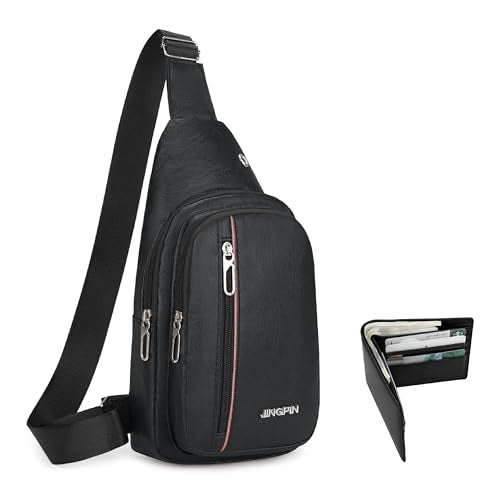 Sling Bag Set, PU Leather Sling Bag, Multi-Zipper Design for Travel, Outdoors, Valentine’s Day Gifts - color: 02-black