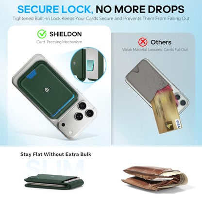 SHIELDON Genuine Leather for MagSafe Wallet, Adjustable Stand, Evergreen - color: Evergreen