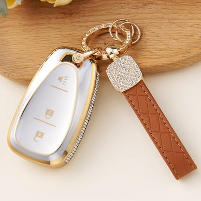 Rislobx 3 Button Key Fob Cover for Chevy, TPU Key Fob Case with Diamond Edge Compatible with 2016 2017 2018 2019 2020 2021 2022 Spark Traverse Equinox, for 2018 2019 2020 Chevy Trax (Diamond G-Silver) - size: Diamond G-Silver