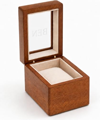 Bey-Berk Personalized Viscount Cherry Wood Single Watch Box, Custom Glass-Top Solid Wood Watch Display Case with Velour-Lined Cushion, 4.5" x 3.25" x 3.25" - color: 1 Watch