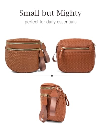 Valentoria Large Woven Leather Crossbody Bags for Women Checkered Bum Bag Sling Bag Purse Adjustable Strap Detachable Wallet | Woven - color: Brown Checkered