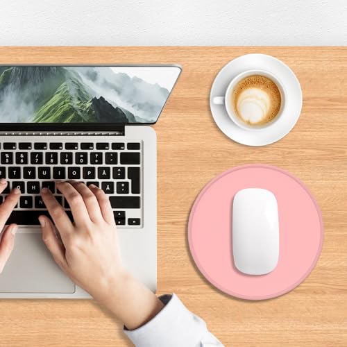 Auhoahsil Round Mouse Pad, Cute Small Computer Mouse Mat, Stitched Edge, Non-Slip Rubber, Washable Mousepad Cloth for Wireless Mouse, Gaming, Office, Laptop, Women, Men, 8.7 x 8.7 in, Pink - color: A-Pink
