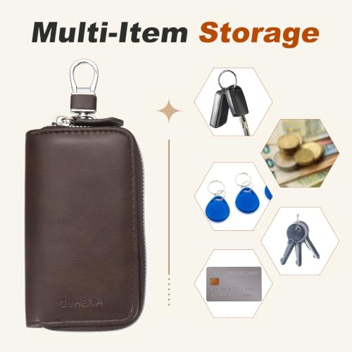 PATIKIL 2Pcs Car Key Case Brown Key Fob Protector Fob Holder Metal Hook | Keyring, Zipper Bag, Leather, with Swivel Snap Hook, Suit for Men and Women