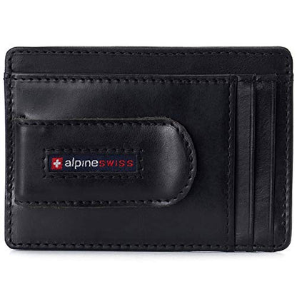 Alpine Swiss RFID Dermot Money Clip Front Pocket Wallet For Men Leather Hampton Collection Glossy Nappa Black - color: Glossy Nappa Black