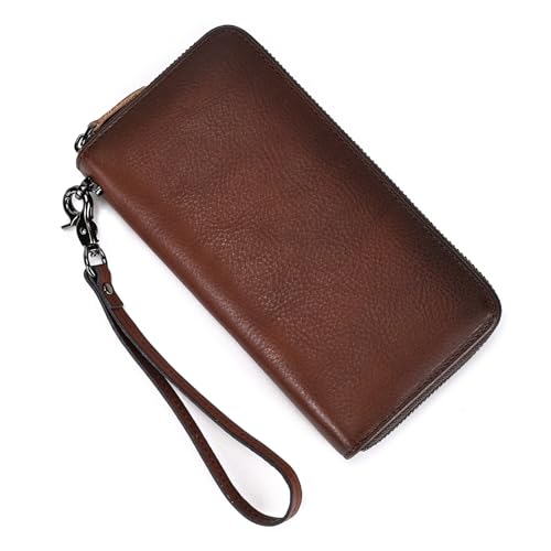 Genuine Leather Long Wallet for Men, Large Capacity Purse Clutch Bag Handbag Checkbook Cash Credit Cards Phone Holder | Large Capacity - color: 1007SZ-Coffee