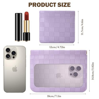 2-Pack Pouches for Purse, Checkered Purple Mini Cosmetic Bags | Two PU leather pouches open with a squeeze and self-close for quick access to cosmetics, coins, keys and small essentials. - color: Checkered Purple