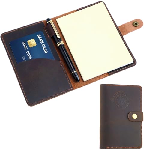 Eaasty Genuine Leather Journal Cover for 3.5 x 5.5 Inches Notebooks Compass Leather Notebook Back to School Slot/refillable Travel Pocket Notebook Handmade with Pen Holder for Travel Office Writing