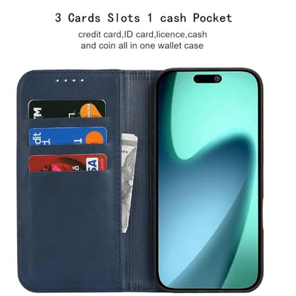 Wallet Case for iPhone 17,Flip Folio Purse with Card Holder,6.3",Navy Blue | Premium PU Leather, Flip Folio Purse Case, with Card Slot, Stand Holder,Magnetic Closure, TPU Shockproof Protective Case - color: Navy Blue, size: iPhone 17