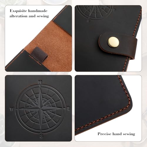 Eaasty Genuine Leather Journal Cover for 3.5 x 5.5 Inches Notebooks Compass Leather Notebook Back to School Slot/refillable Travel Pocket Notebook Handmade with Pen Holder for Travel Office Writing