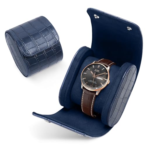 PU Leather Watch Roll Case Organizer-Secure Storage with Removable Pillows & Solid Dividers, Portable Men's Watch Display Case for Home, Travel, and Anniversary Birthday (Blue-1 Slot) - size: Blue-1 Slot