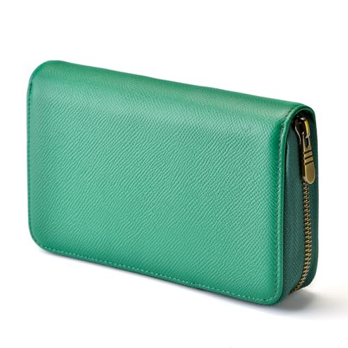 Fountain Pen Leather Pen Case 10 Divided Slots, Rollerball Pen Holder Handmade Display Organizer Zippered Pouch - color: Army Green