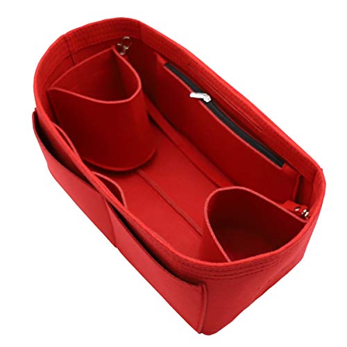 LEXSION Felt Purse Organizer Insert Zipper Pocket with Two Removeable Bottle Holder - color: Red, size: X-Large