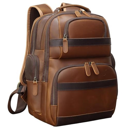 TIDING Men's Leather Backpack 14" & 15.6" Laptop Business Travel Daypack | Thick Sponge Padded Laptop & Tablet Sleeves, Water Bottle Holder, Luggage Strap, Anti-theft Pocket, Large Capacity - color: Brown(fits 14" Laptop)