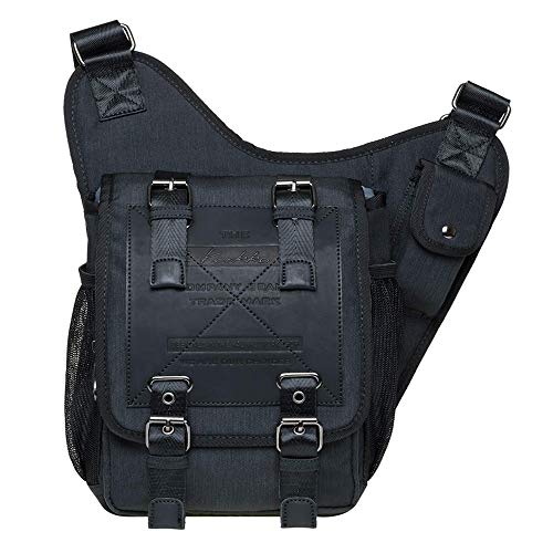Mens Vintage Canvas Shoulder Messenger Bag Chest Leather Patchwork Messenger Bag - color: Black01