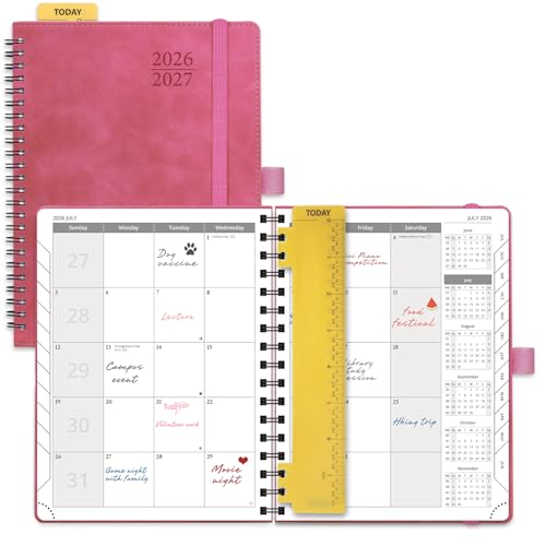 POPRUN 2026-2027 Monthly Planner, 6.5" x 8.5" Agenda, 18 Month Calendar | Jul.2026-Dec.2027 Calendar Book, Appointment Planner with Note Pages, Spiral Softcover, Inner-Pocket, 100GSM, Magenta - color: Magenta, size: Medium -6.5" x 8.5", style: Jul.2026-De