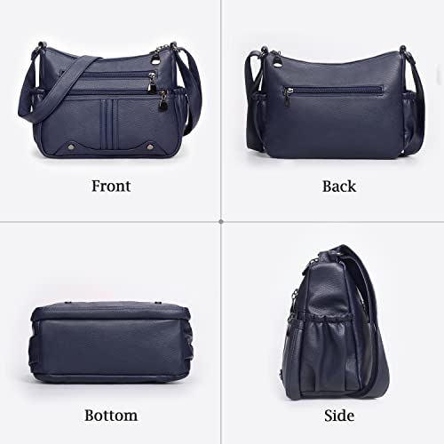 Women Soft PU Leather Shoulder Handbag Multi Pocket Crossbody Bag Ladies Medium Roomy Purses Fashion Tote Top Handle Satchel - color: Blue