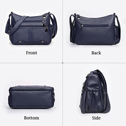 Women Soft PU Leather Shoulder Handbag Multi Pocket Crossbody Bag Ladies Medium Roomy Purses Fashion Tote Top Handle Satchel - color: Blue