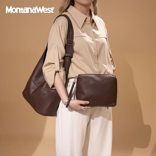 Montana West Hobo Purse for Women, Vegan Leather Shoulder Bag with Wristlet | Soft Slouchy, Magnetic Closure, Adjustable Strap and Matching Zip Wristlet; Roomy Purse for Work, Travel, Daily Use - color: Coffee