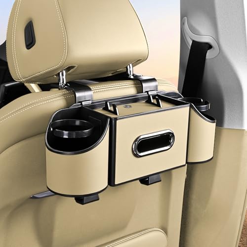 Multifunctional Back Seat Car Organizer with Cup Holders, Tissue Box Holder, Phone Stand and Hooks, 4 in 1 Car Backseat Storage Box, Car Seat Back Organizer for Sedan SUV MPV(Beige) - color: Meter