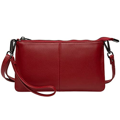 Bveyzi Genuine Leather Wristlet Purses for Women, Envelope Clutch Wallet Small Crossbody Bags for Dressy Evening - color: Wine Red