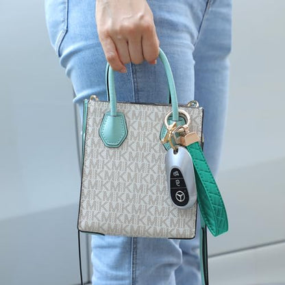 Weixiltc Quilted Leather Wristlet Keychain, D-Ring Car Key Holder | Quilted faux leather & gold hardware. D-ring for car keys + 2 split rings. Hands-free, anti-loss for commute & travel - color: Green