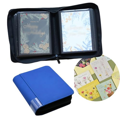 82 Pocket 5x7 Greeting Card organizer Album,Christmas Card book | binder for Storage protect birthday,postcard,wedding,xmas holiday card holder &display grad card keepsake gift box - color: Blue