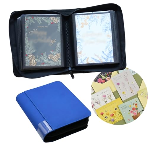 82 Pocket 5x7 Greeting Card organizer Album,Christmas Card book | binder for Storage protect birthday,postcard,wedding,xmas holiday card holder &display grad card keepsake gift box - color: Blue
