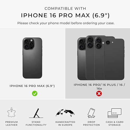 Snakehive Leather Wallet for iPhone 16 Pro Max - Real Leather Wallet Phone Case - Genuine Leather with Viewing Stand and 4 Card Holder - Flip Folio Cover with Card Slot (Black) - color: Black, size: iPhone 16 Pro Max