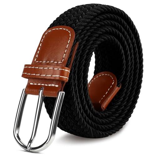 Multicolored Woven Stretch Belt for Men and Women, Braided Elastic Golf Belts Jeans Casual Pants Sport Belt - color: Black, size: for Waist Size 32"-37"