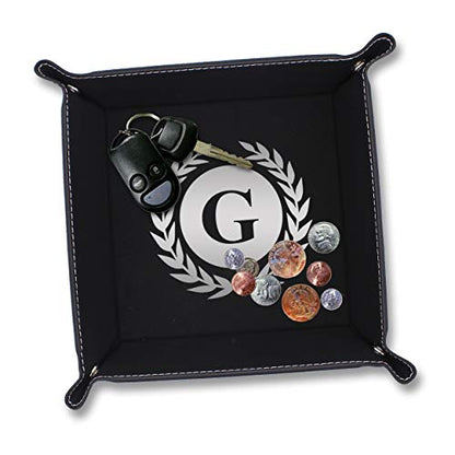 The Wedding Party Store Custom Personalized Catchall Valet Catch All Tray - Engraved and Monogrammed (Black with Silver) - color: Black With Silver