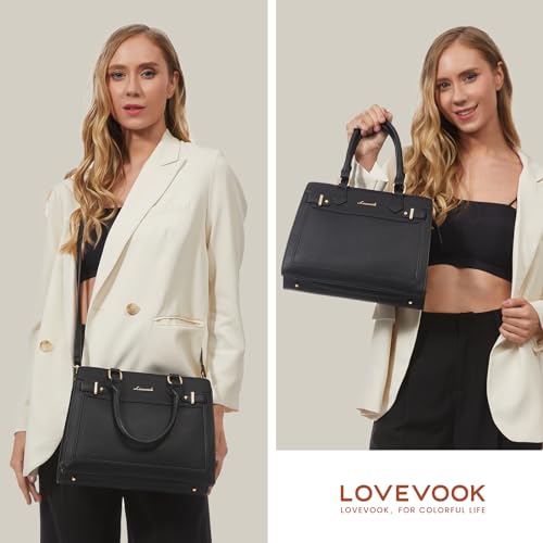 LOVEVOOK Purses and Handbags for Women, Tote Shoulder Bag Satchel Purse and PU Leather Top Handle for ladies - color: Black-s