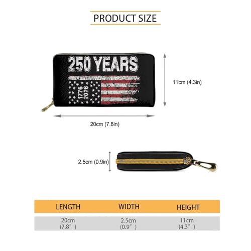 AFPANQZ Long Wallet for Women Slim Purse PU Leather Clutch Zip Around Cards Phone Holder - color: American 250th Print