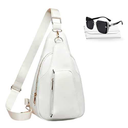 Sling Bag Set, PU Leather Sling Bag, Multi-Zipper Design for Travel, Outdoors, Valentine’s Day Gifts - color: 01-white