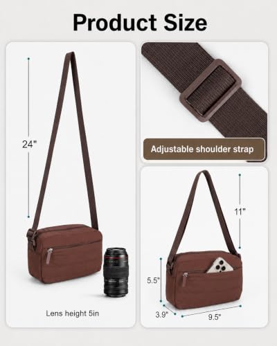 FHELAD Small Crossbody Bag for Women, Compact Puffer Camera Bag With Padded and Theft Zipper for Photographer, Travel (Coffee) - color: Coffee