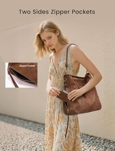 Hobo Crossbody Bag for Women, Designer Shoulder Purse Handbags - color: Brown Flower, size: Large-15.2 inch