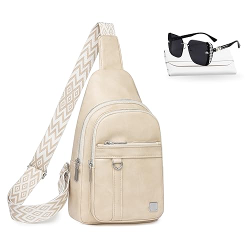 Sling Bag Set, PU Leather Sling Bag, Multi-Zipper Design for Travel, Outdoors, Valentine’s Day Gifts - color: 03-white